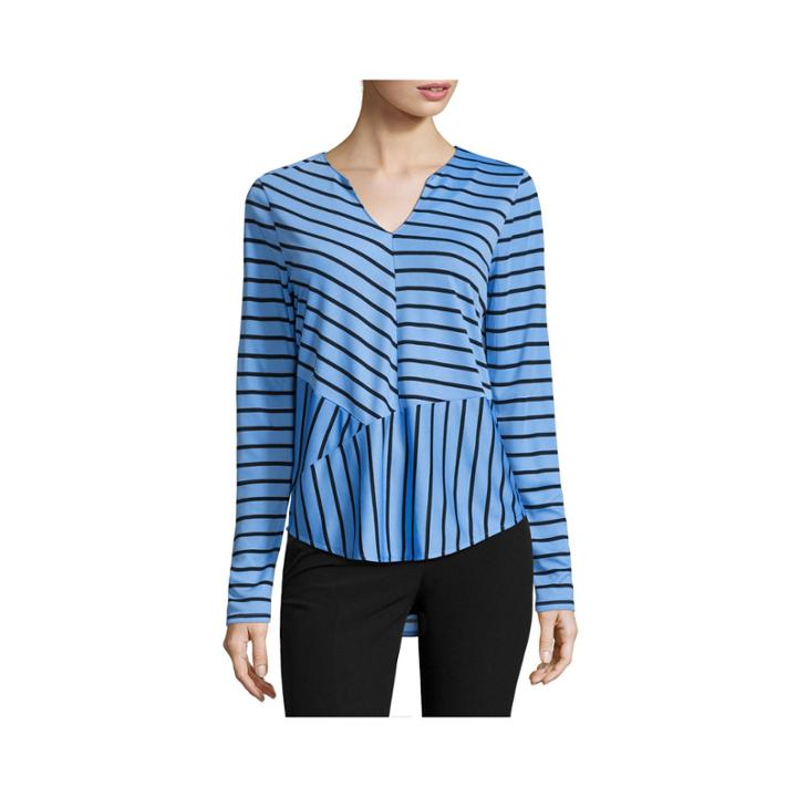 Worthington Long Sleeve V Neck Stripe Top