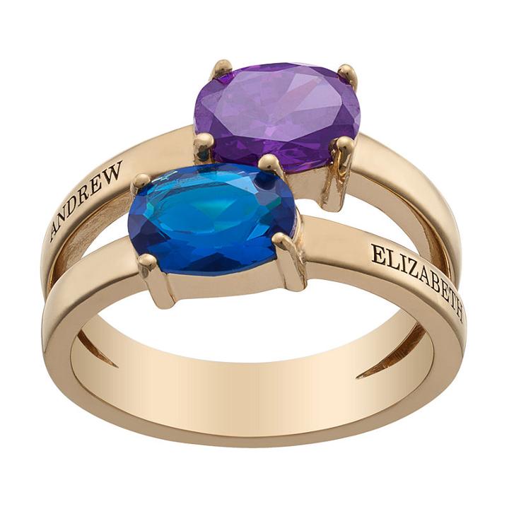 Personalized Womens Simulated Cubic Zirconia Multi Color 18k Gold Over Silver Round