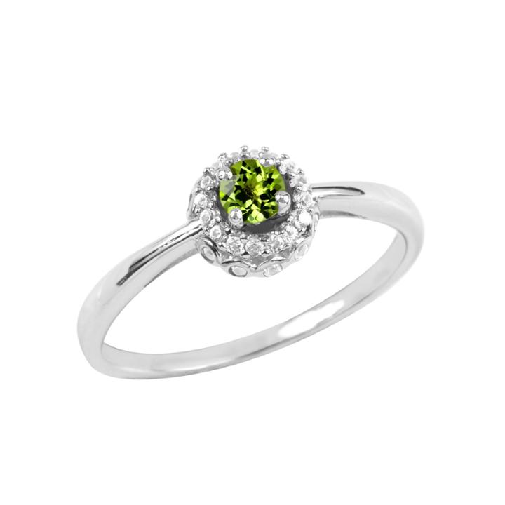 Genuine Peridot And Lab-created White Sapphire Sterling Silver Halo Ring