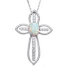 Lab-created Opal & Lab-created White Topaz Sterling Silver Cross Pendant Necklace