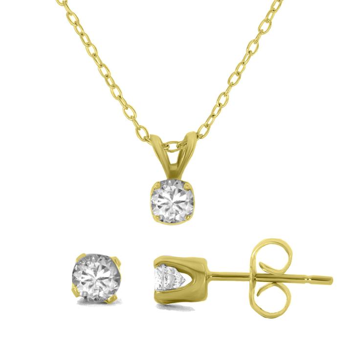 1/2 Ct. T.w. Diamond 14k Gold Stud Earring & Pendant Necklace Solitaire Set