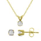 1/2 Ct. T.w. Diamond 14k Gold Stud Earring & Pendant Necklace Solitaire Set
