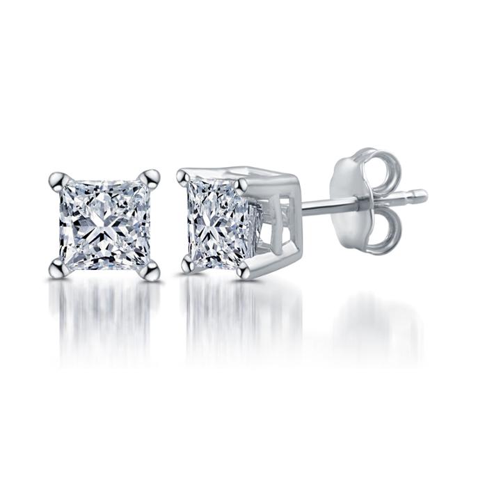 1 Ct. T.w. Princess White Diamond 10k Gold Stud Earrings