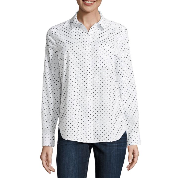 Liz Claiborne Long Sleeve Woven Dots Blouse