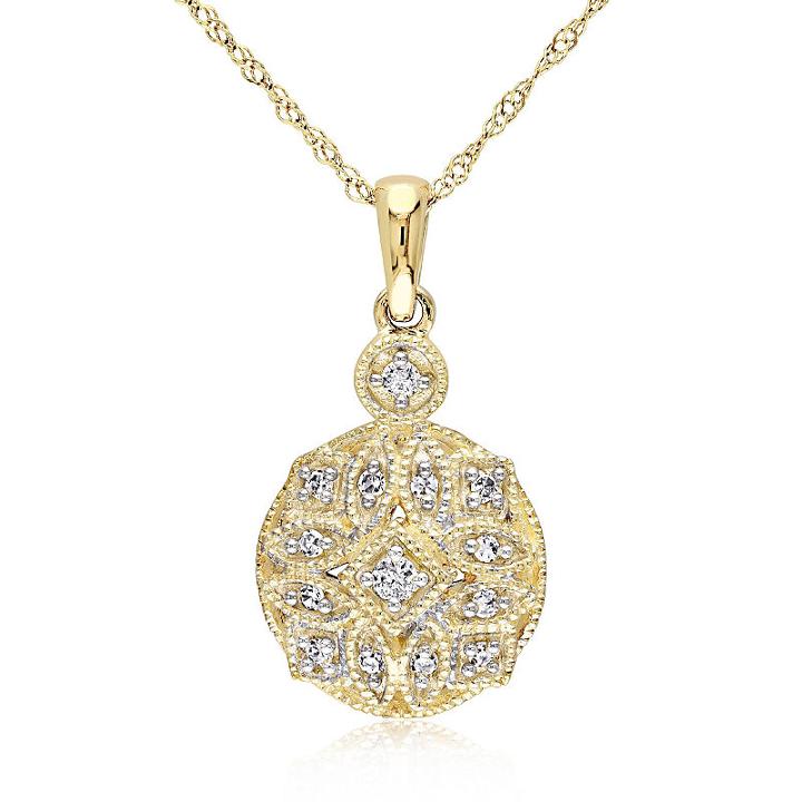 Womens 1/8 Ct. T.w. Genuine White Diamond 14k Gold Round Pendant Necklace
