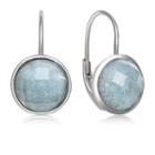 Genuine Blue Aquamarine Sterling Silver Round Drop Earrings