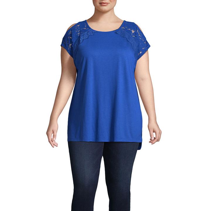 St. John's Bay Short Sleeve Lace Cold Shoulder Tee-plus