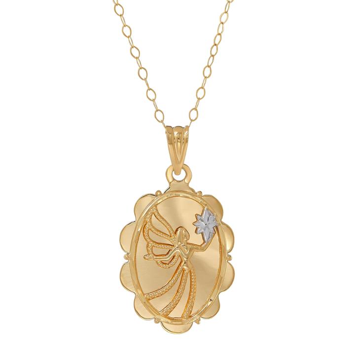 10k Yellow Gold Oval Angel Pendant Necklace