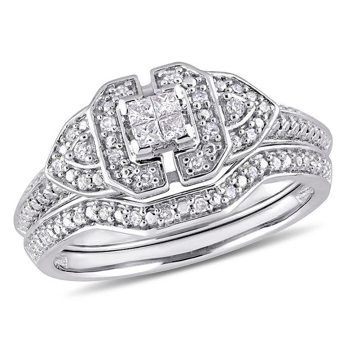 Womens 1/4 Ct. T.w. White Diamond Sterling Silver Bridal Set