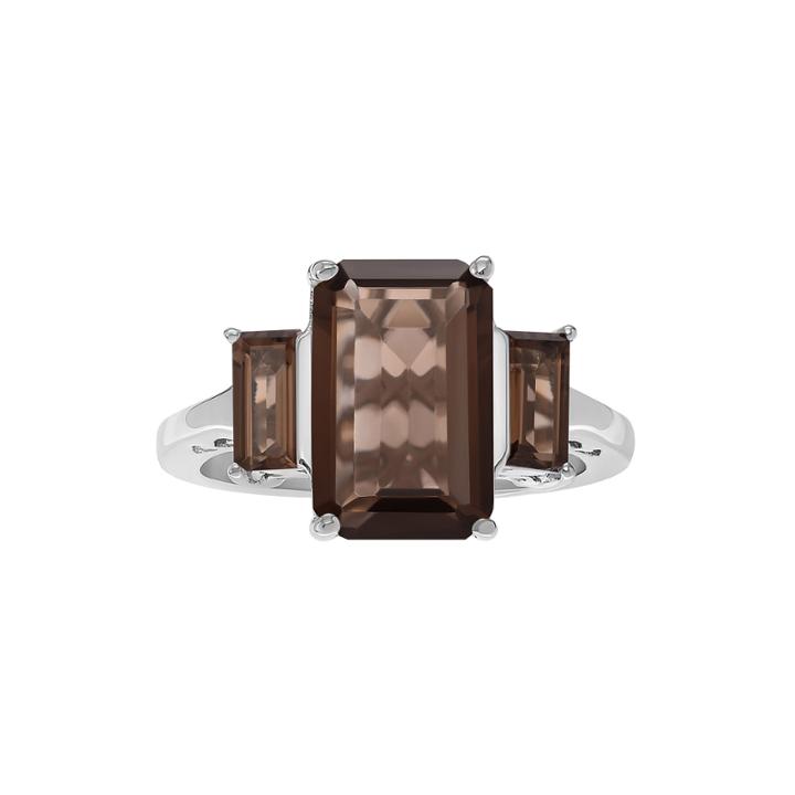Genuine Smoky Topaz 3-stone Sterling Silver Ring
