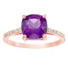 Womens Genuine Amethyst Purple 14k Rose Gold Over Silver Cocktail Ring