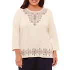 Alfred Dunner Gypsy Moon 3/4 Sleeve Crew Neck T-shirt-womens Plus
