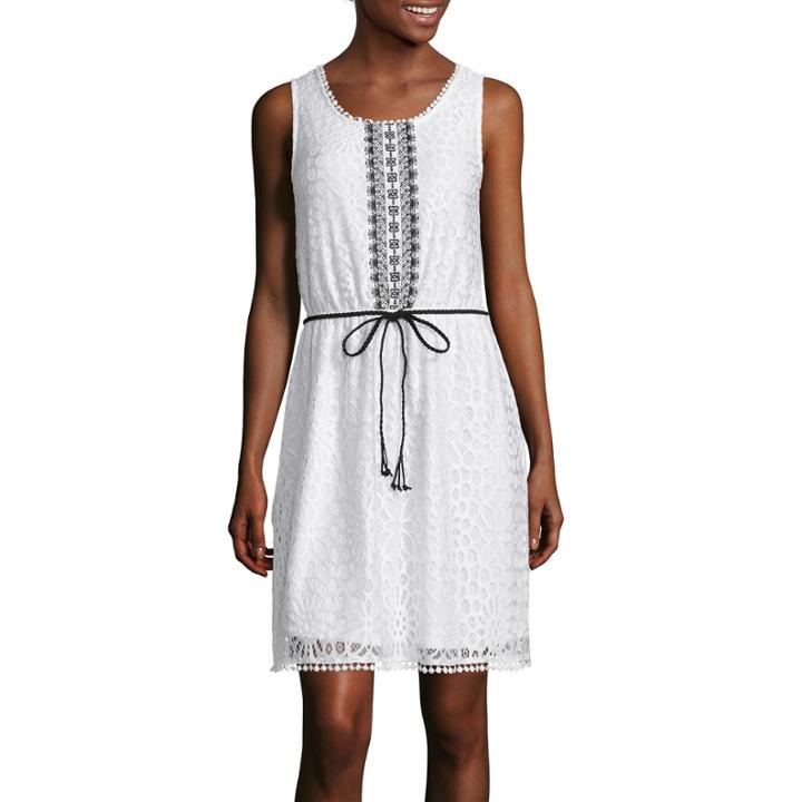 Trixxi Sleeveless Belted Lace Blouson Dress