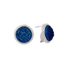 Limited Quantities Blue Drusy Agate Sterling Silver Button Earrings