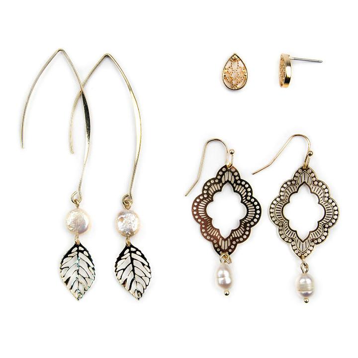 Decree 3 Pair Cultured Freshwater Pearls Earring Sets