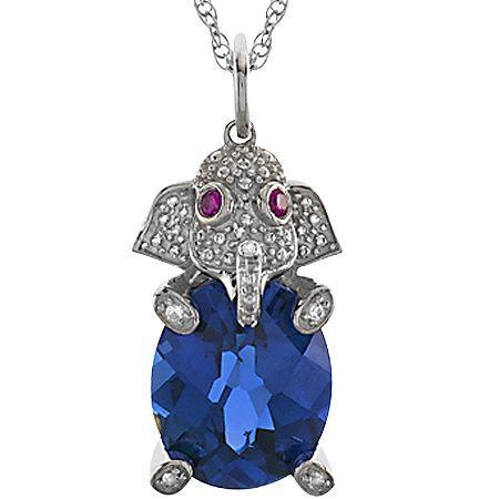 Simulated Blue Sapphire & Lab-created White Sapphire Elephant Pendant Necklace