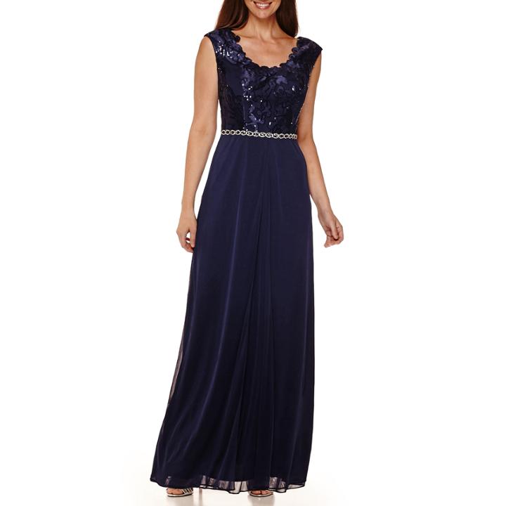 Jackie Jon Sleeveless Sequin-bodice Formal Gown