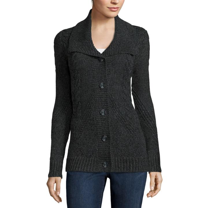 St. John's Bay Long-sleeve Wing-collar Tunic Cardigan -tall