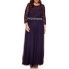 Jackie Jon 3/4 Sleeve Beaded Lace Evening Gown-plus