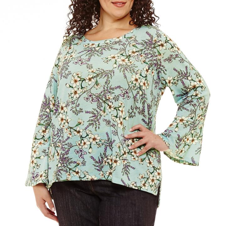 Liz Claiborne Bell Sleeve Floral Top- Plus