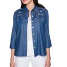Alfred Dunner Sun City 3/4 Sleeve Collar Neck Woven Embellished Blouse