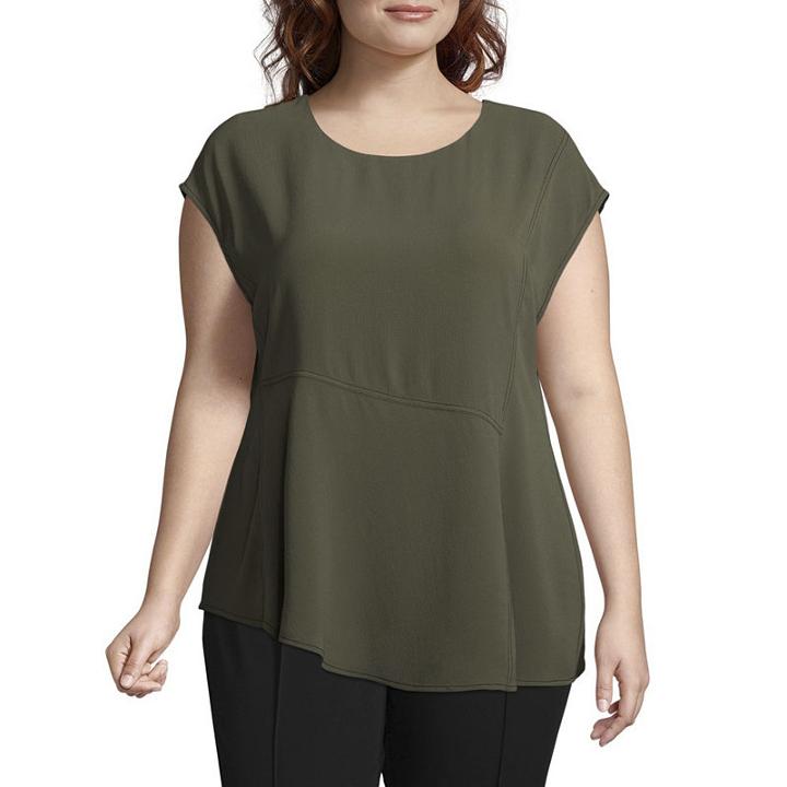 Worthington Cap Sleeve Asymmetrical Blouse - Plus