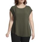 Worthington Cap Sleeve Asymmetrical Blouse - Plus