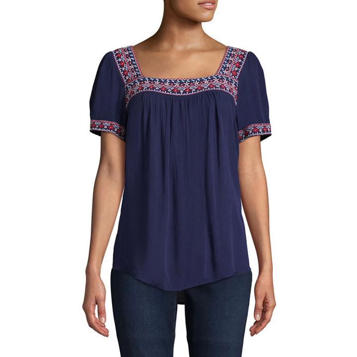 St. John's Bay Short Cuffed Sleeve Peasant Top