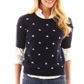 Jcp Short-sleeve Allover Embellished Sweater