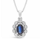 Womens Diamond Accent Genuine Blue Sapphire Flower Pendant Necklace