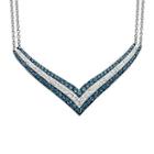 Blue & White Crystal Sterling Silver V-necklace