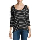 Almost Famous 3/4 Sleeve Stripe T-shirt-womens Juniors