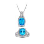 Genuine Blue Topaz & Lab-created White Sapphire Sterling Silver 2 Pc. Ring & Pendant Boxed Set