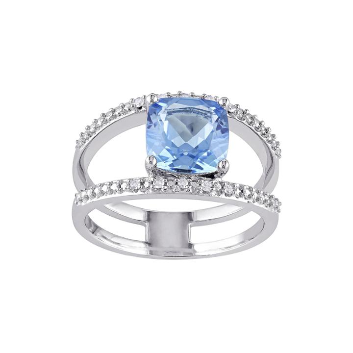 Genuine Swiss Blue Topaz And Diamond-accent Split Band Ring