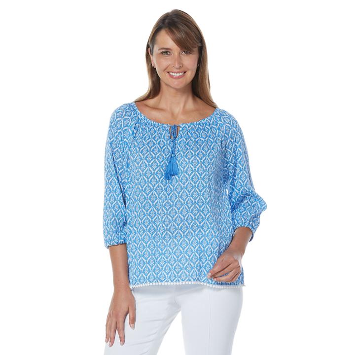 Rafaella 3/4 Sleeve Cap Sleeve Solid Peasant Top