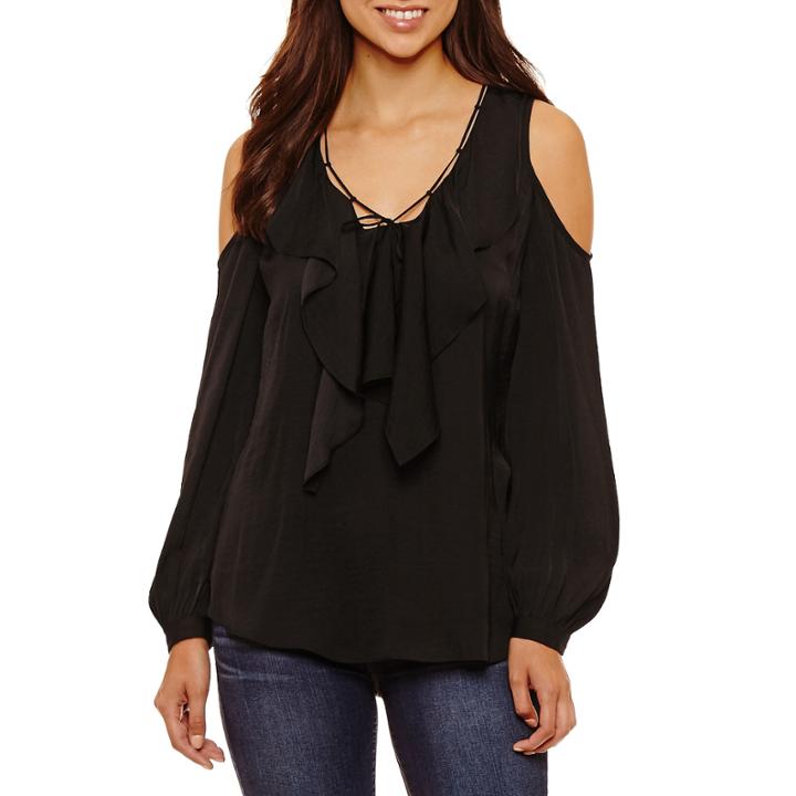 Bisou Bisou Tie Front Cold Shoulder Top