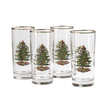 Spode Christmas Tree Set Of 4 Gold-rim Highball Glasses