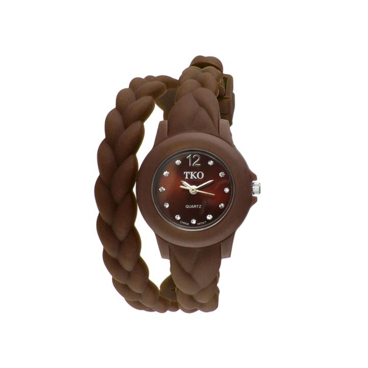 Tko Orlogi Womens Crystal-accent Braided Brown Silicone Strap Wrap Watch