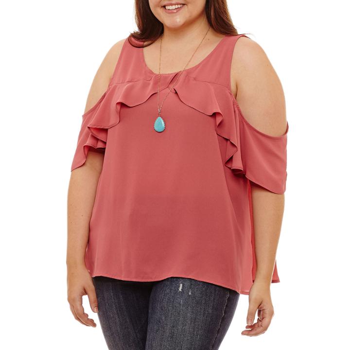 Self Esteem Sleeveless Round Neck Woven Blouse-juniors Plus