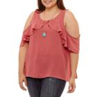 Self Esteem Sleeveless Round Neck Woven Blouse-juniors Plus