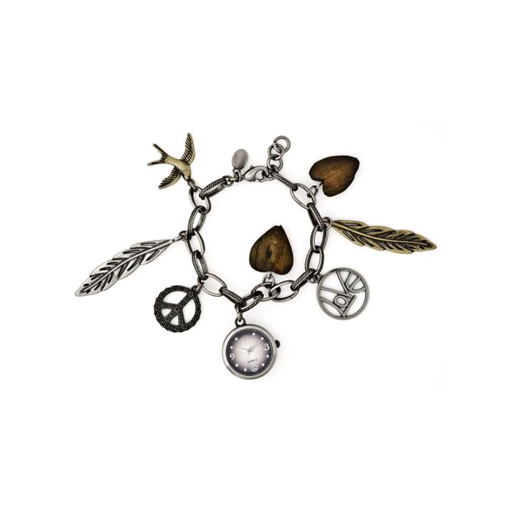 Decree Womens Feather Charm Bracelet Watch