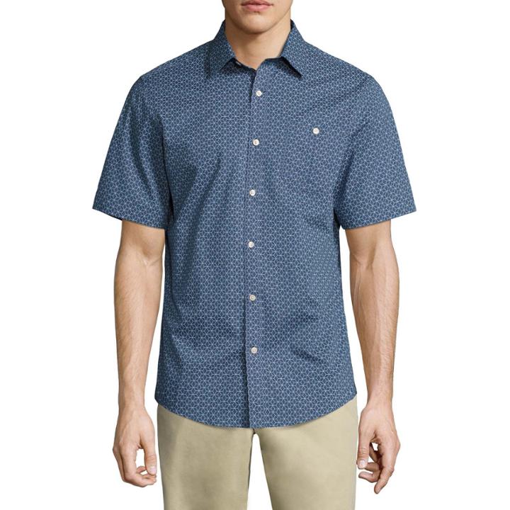 Claiborne Short Sleeve Pattern Button-front Shirt