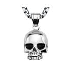 Mens Silver-tone Black Oxidized Stainless Steel Skull Pendant Necklace