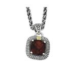 Shey Couture Genuine Garnet Sterling Silver And 14k Yellow Gold Cushion Pendant Necklace