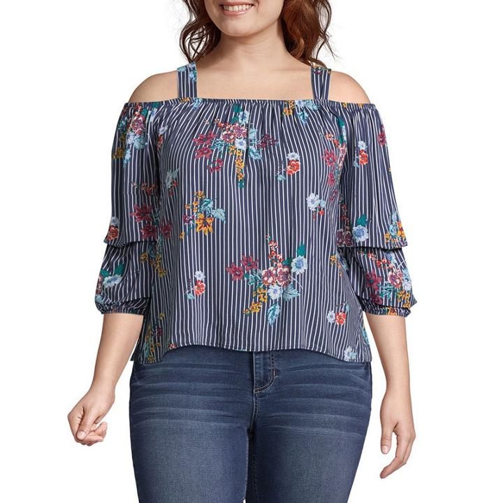 Self Esteem 3/4 Sleeve Straight Neck Blouse-juniors Plus