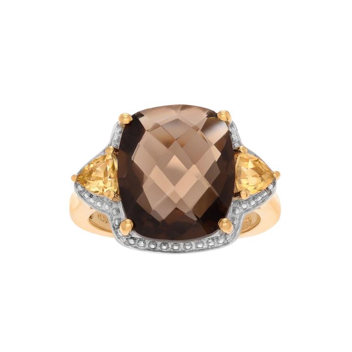 Genuine Smoky Topaz And Citrine 14k Yellow Gold Over Silver Ring