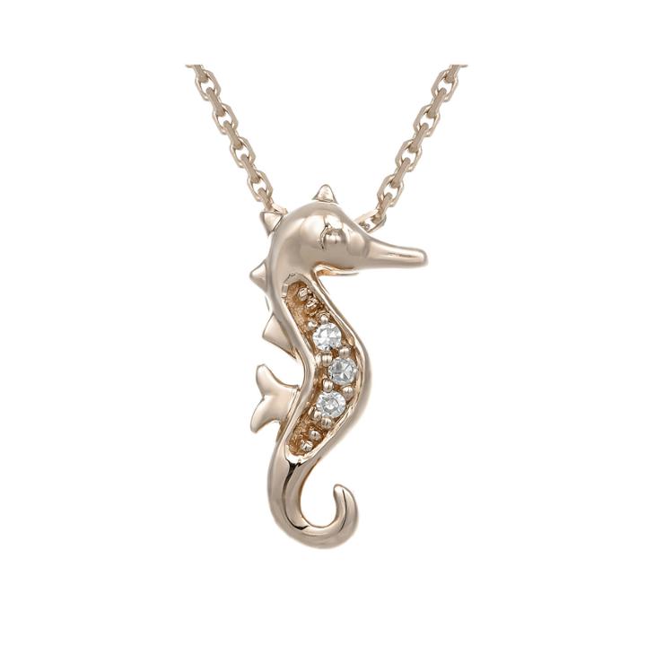 Diamond-accent 10k Rose Gold Seahorse Mini Pendant Necklace