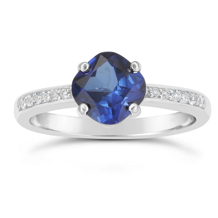 Womens Blue Sapphire Sterling Silver Halo Ring