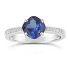 Womens Blue Sapphire Sterling Silver Halo Ring