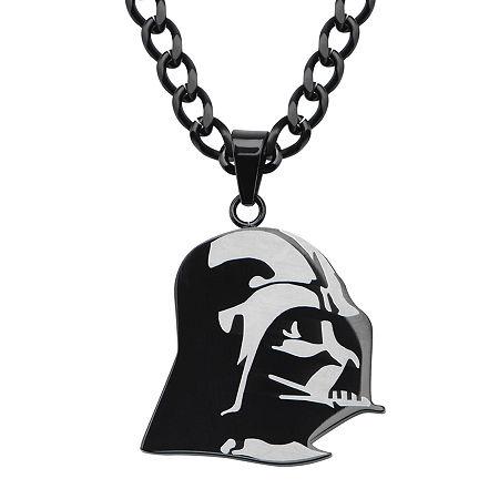 Star Wars Darth Vader Mens Stainless Steel & Black Ip Etched Pendant Necklace